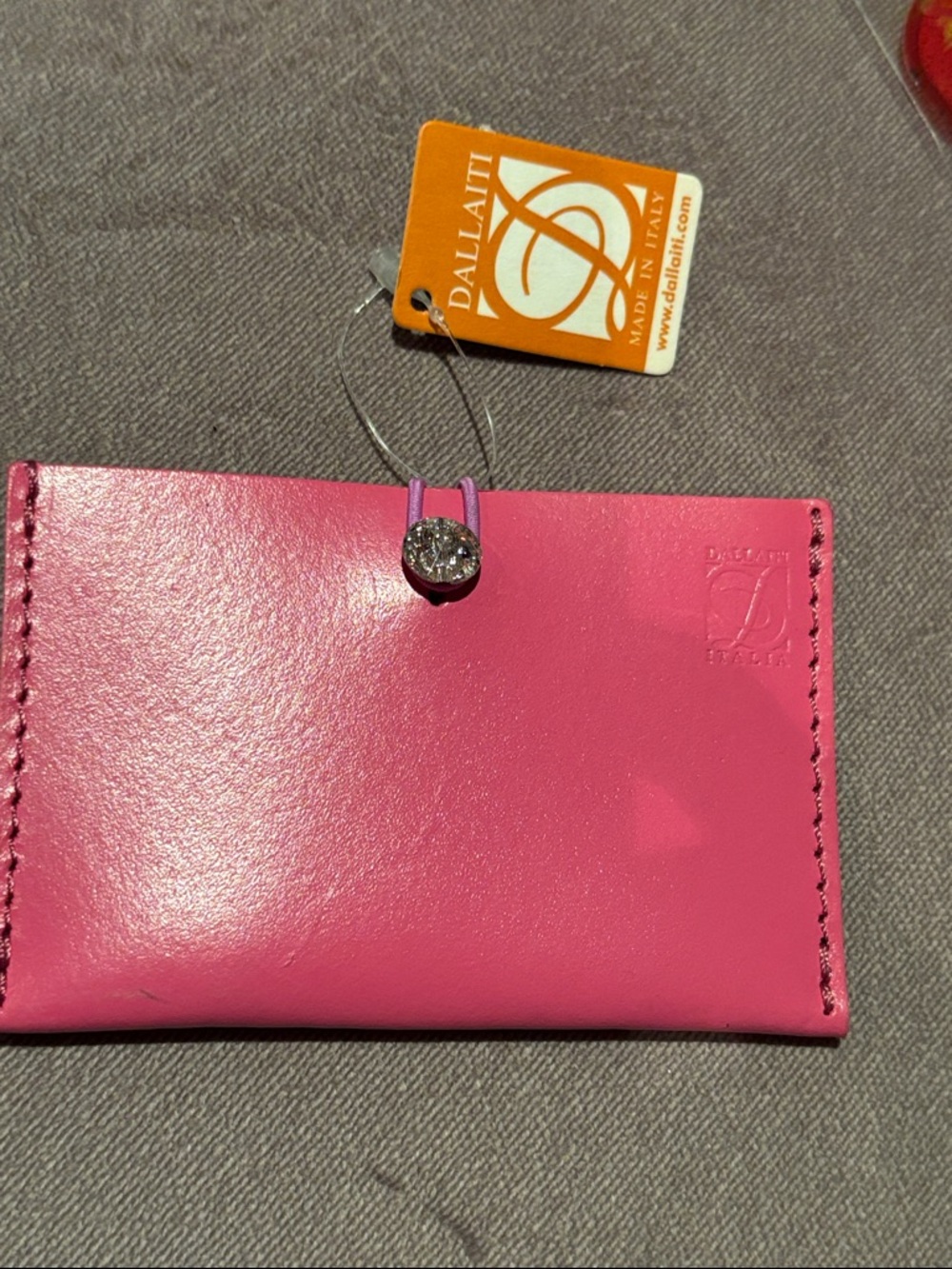 Dallaiti Pink Leather Card Holder with Swarovski crystal NWT